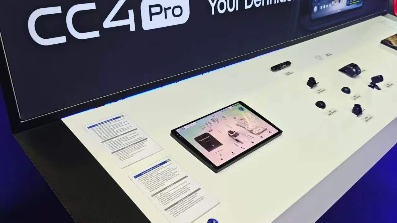 TEYES CC4 PRO head unit with camera and microphone accessories on display at Automechanika Frankfurt 2026